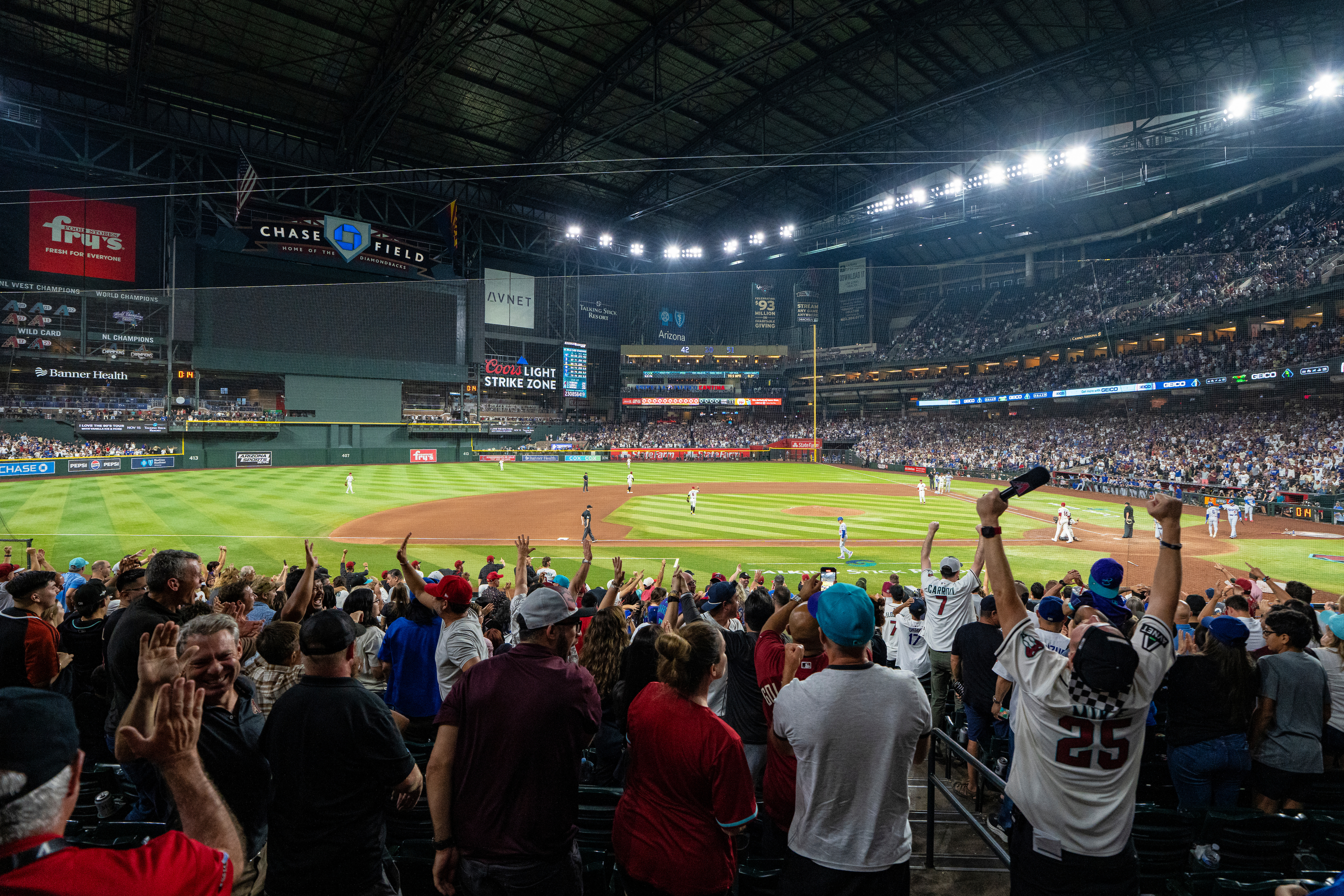 Arizona Diamondbacks game at Chase Field in Phoenix, fans' view. 