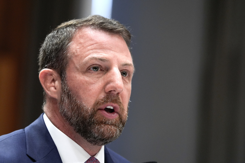 Sen. Markwayne Mullin, R-Okla., the White House pick for homeland security secretary, testifies during Senate Committee on Homeland Security and Governmental Affairs hearing, Wednesday, March 18, 2026 on Capitol Hill in Washington.