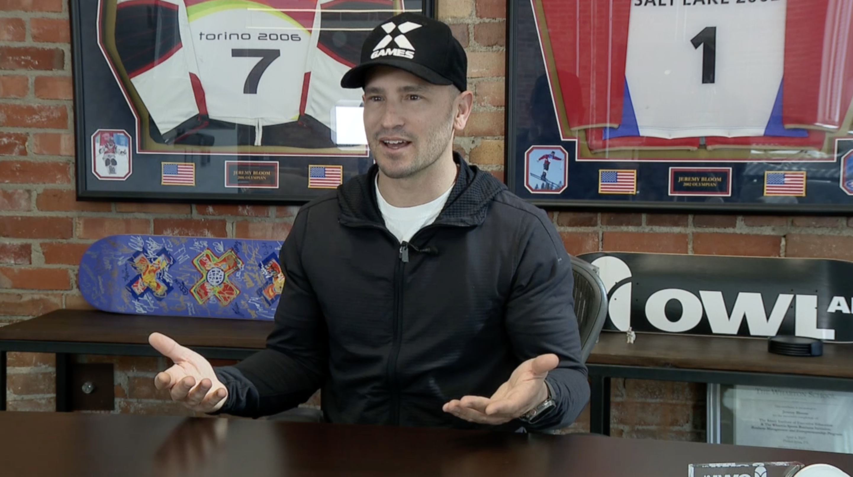 Jeremy Bloom, former elite dual-sport athlete and current CEO of the X-Games, sits in his office in Boulder. 