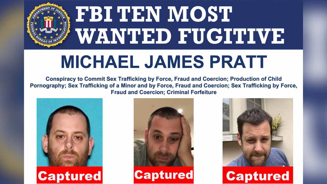 This image made available by the U.S. Federal Bureau of Investigation shows three photos of Michael James Pratt, the founder of a California-based porn empire that coerced young women into filming adult videos. The FBI says Pratt, who was on its Ten Most Wanted list, was arrested Wednesday, Dec. 21, 2022, in Madrid, three years after he fled while facing federal charges of sex trafficking and producing child pornography. (FBI via AP)