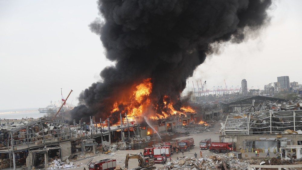 Giant fire breaks out at the port of Beirut, where massive explosion took place in August