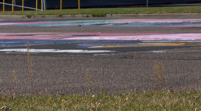 Painted student parking space at Rampart High School
