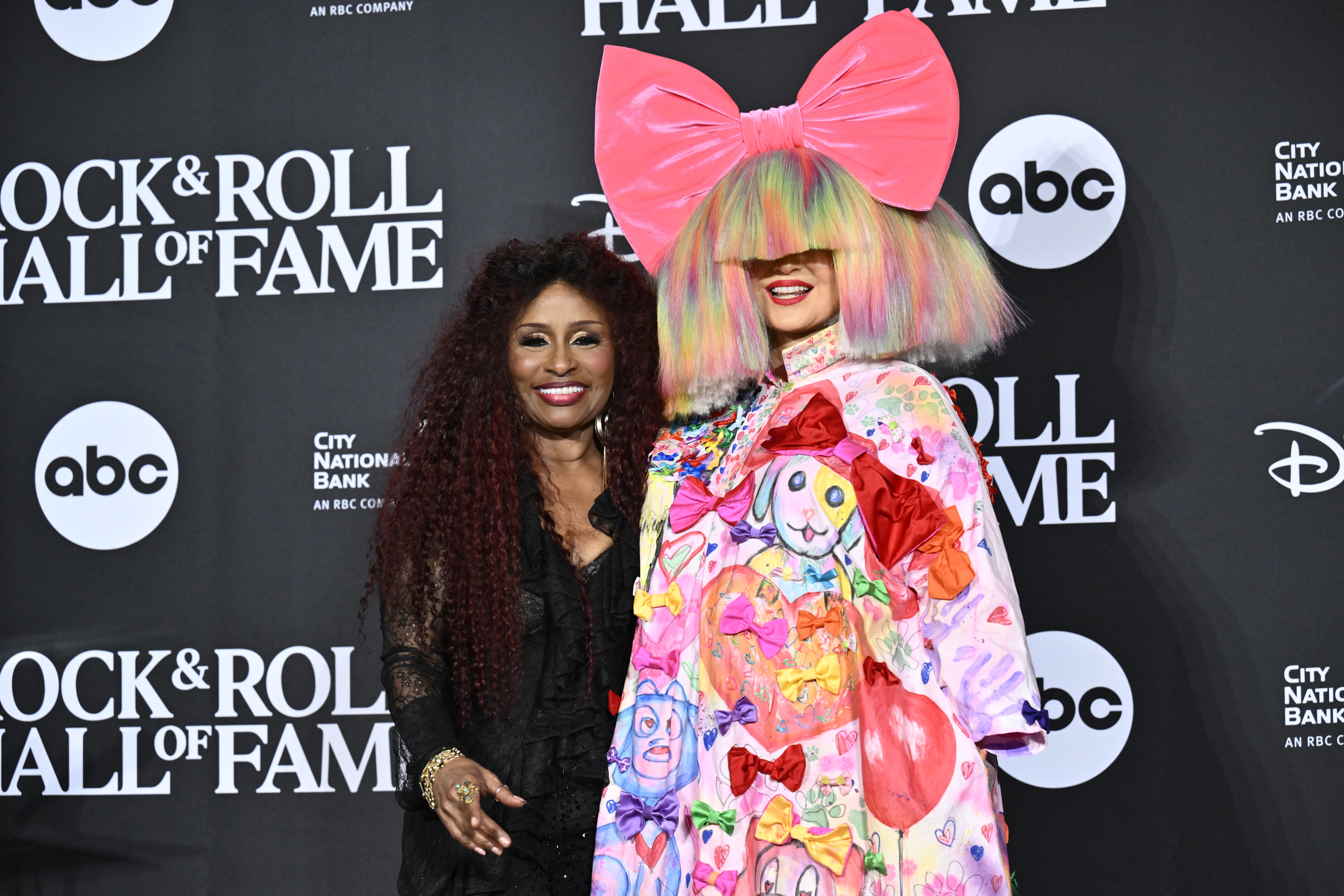 Chaka Khan, left, and Sia pose in the press room during the Rock & Roll Hall of Fame Induction Ceremony on Friday, Nov. 3, 2023, at Barclays Center in New York.