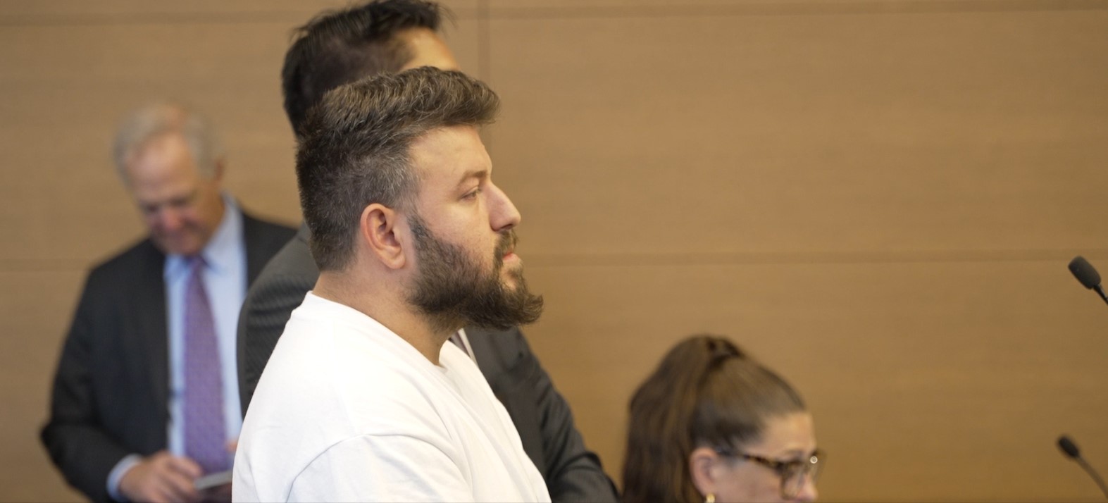 Sean Schwalb in court during fraud case proceedings