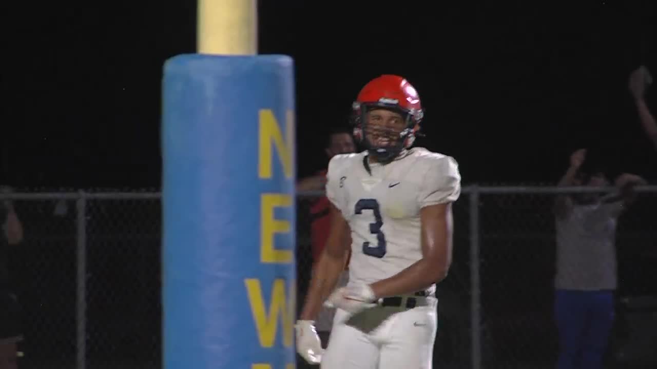 Benjamin Buccaneers receiver Amaree Williams celebrates TD catch at Cardinal Newman Crusaders, Oct. 20, 2023