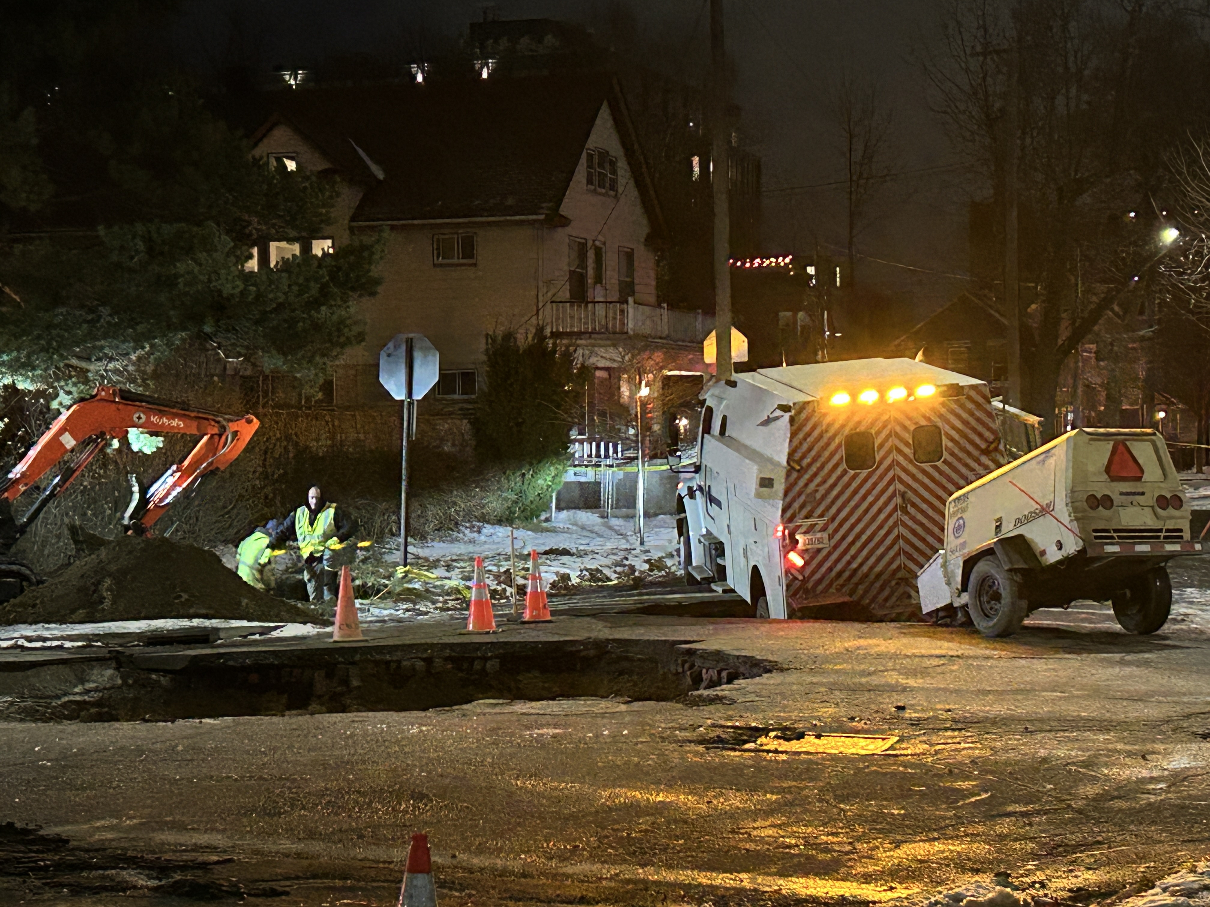 Water truck stuck in sinkhole