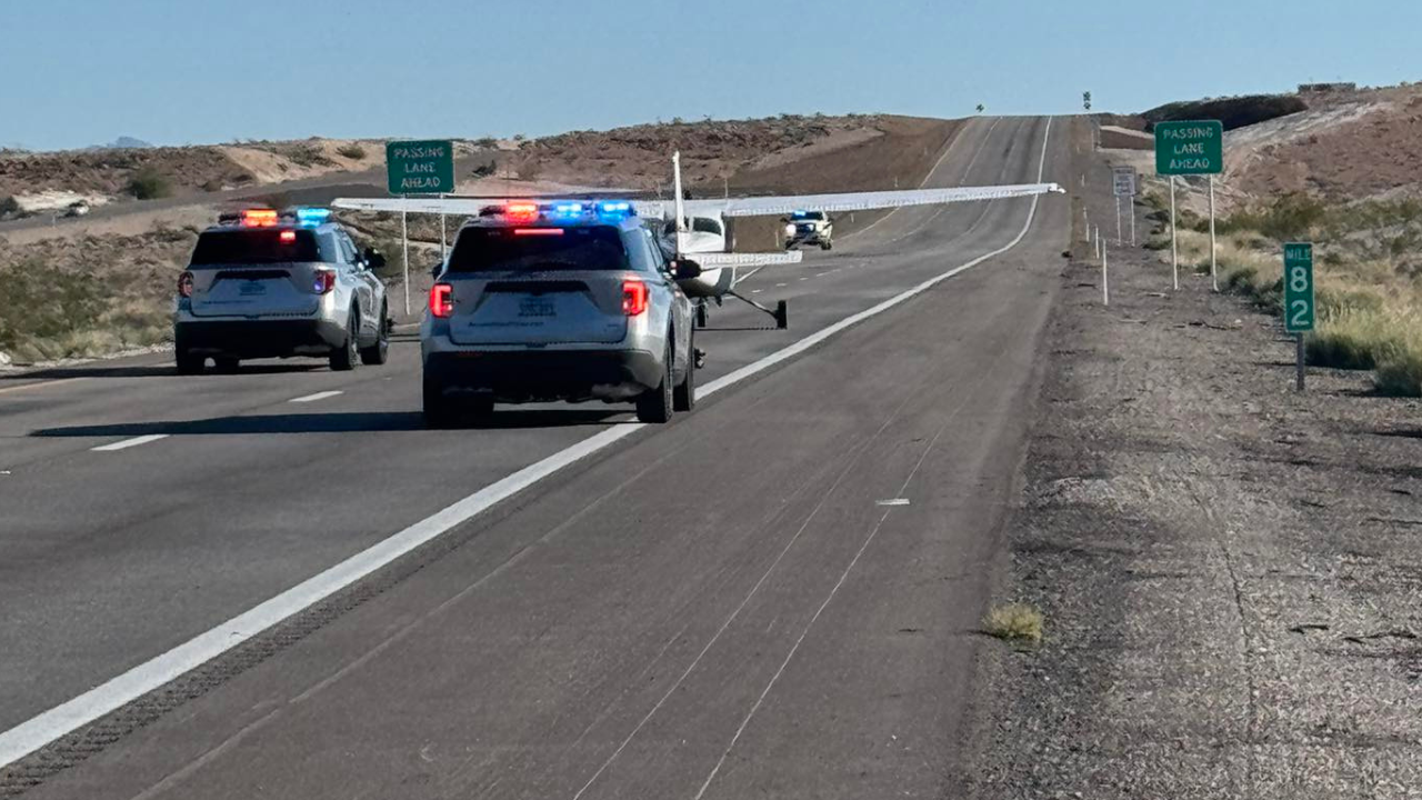 Plane makes emergency landing on freeway northeast of Las Vegas valley