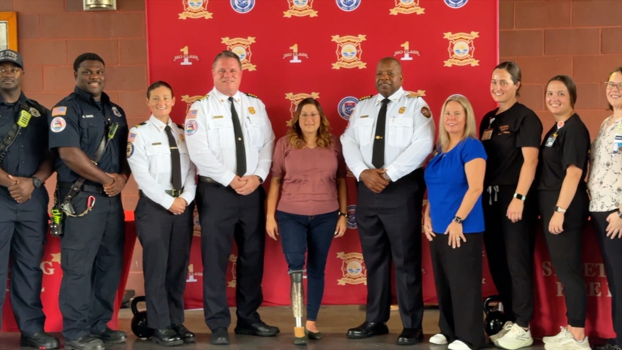 A woman who survived a devastating motorcycle crash reunited with the first responders.