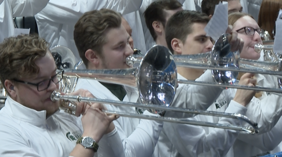 The MSU Brass Ensemble during Friday's NCAA tournament game against USC