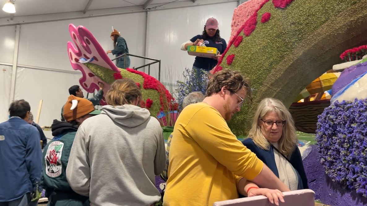 Cal Poly float preparations. 