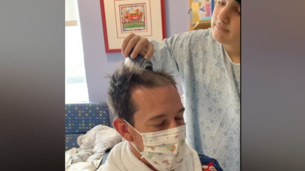 teen shaves nurse's hair