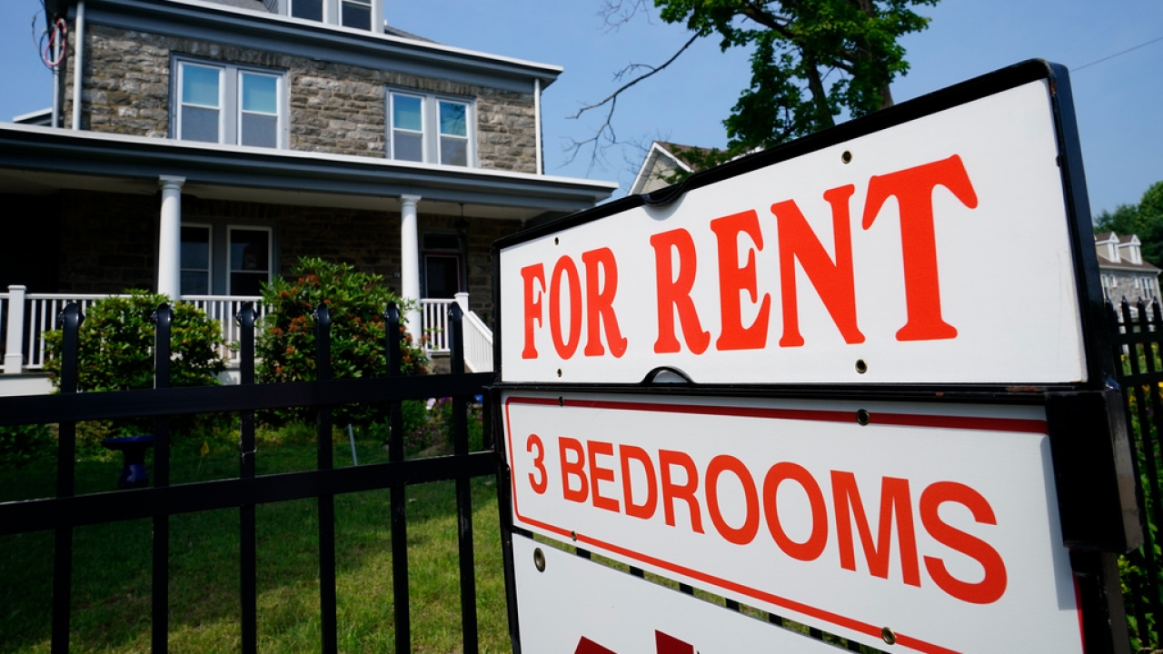 A rental sign outside a home in Philadelphia.