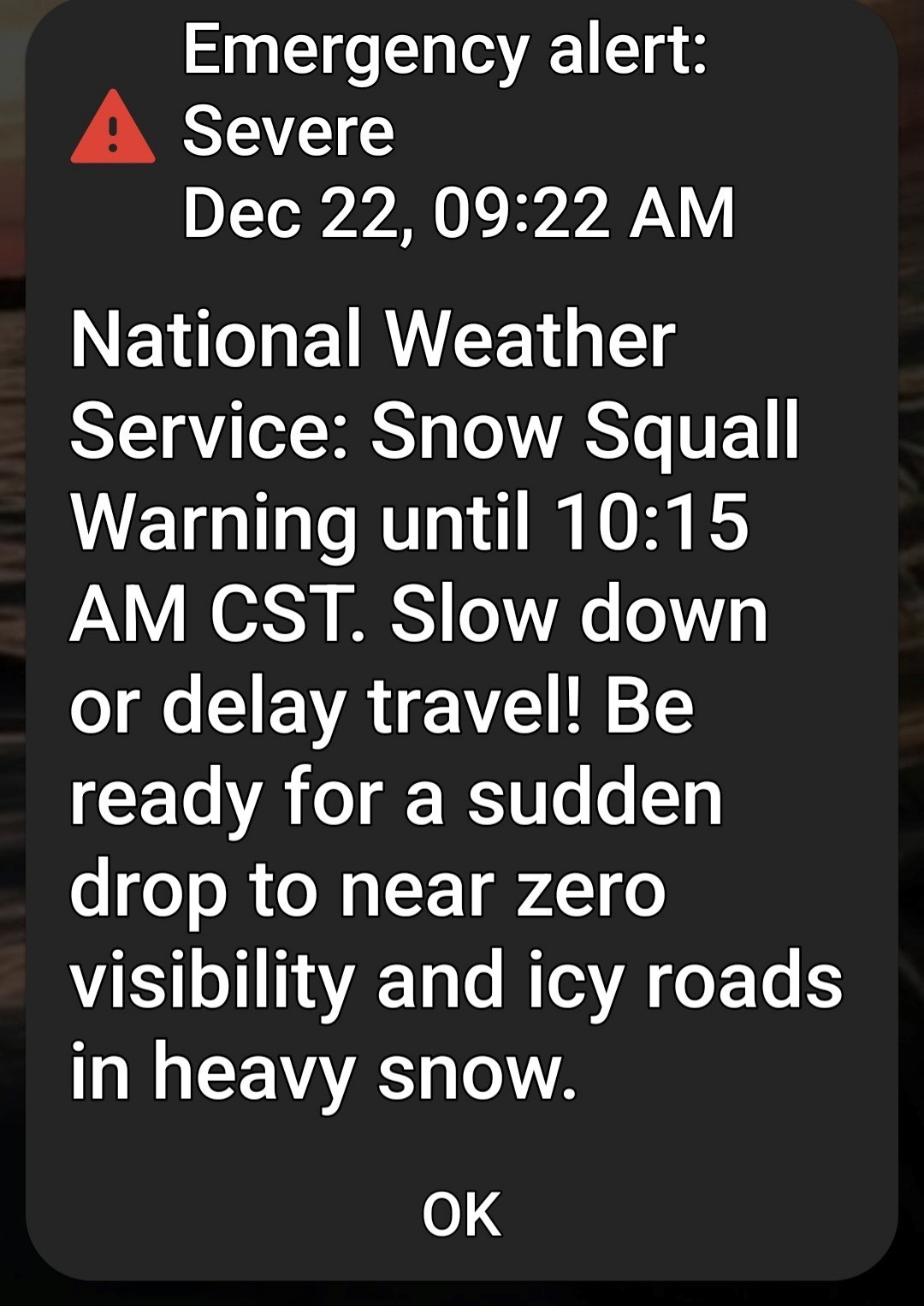 National Weather Service issuing a Snow Squall warning on 12/22/22