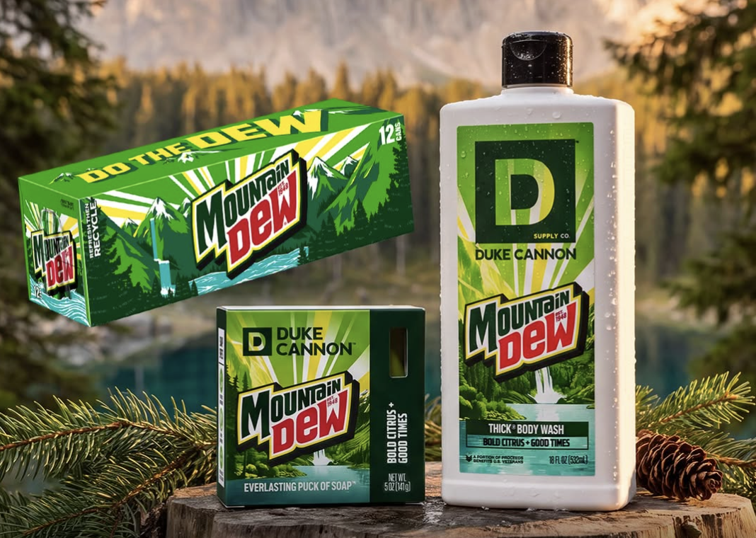 Mountain Dew Body Wash, soap and soda