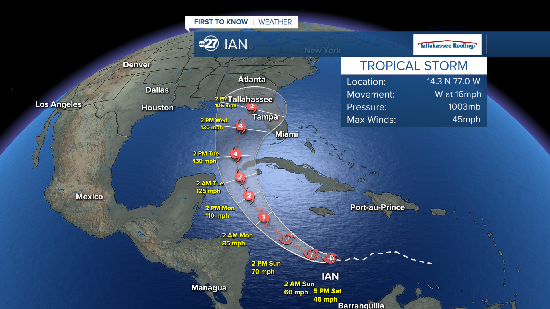 Ian forecast track (5pm 09/23/2022)
