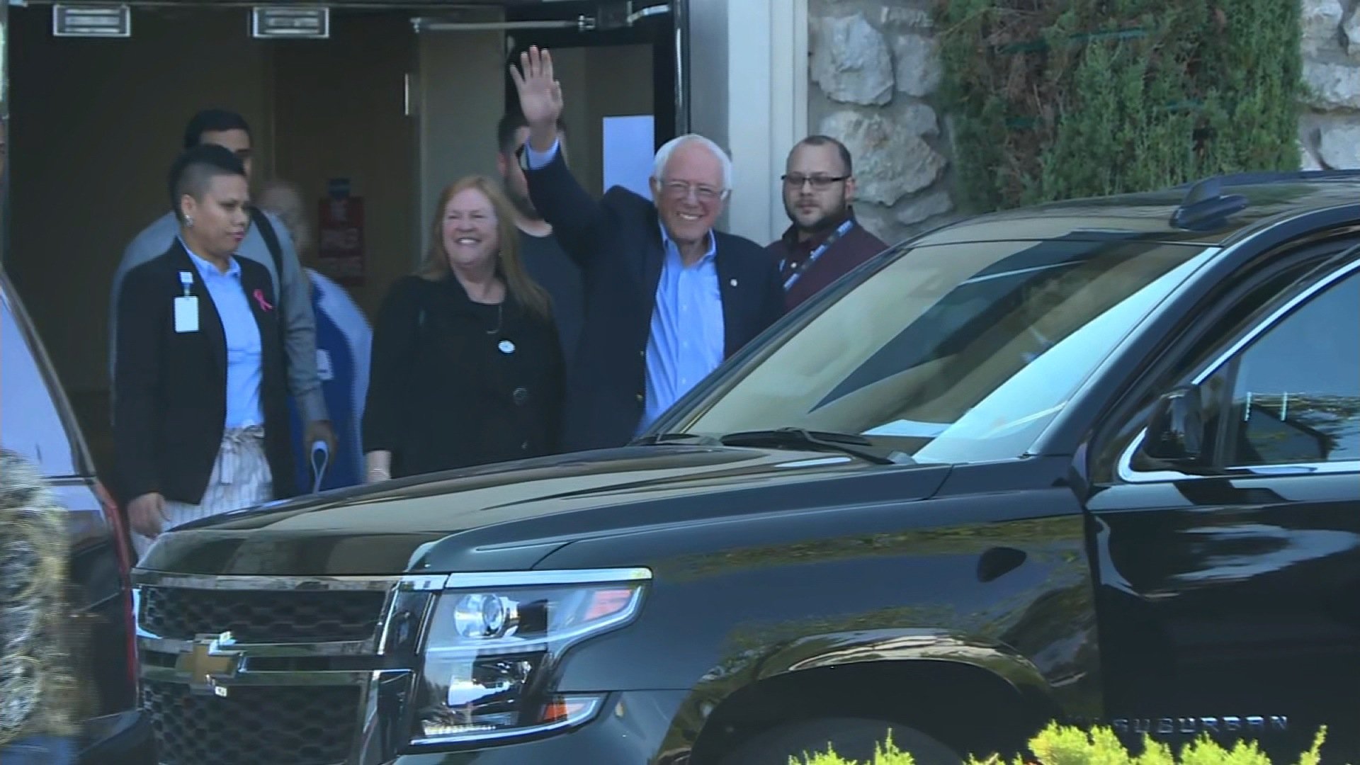 Bernie Sanders leaving hospital
