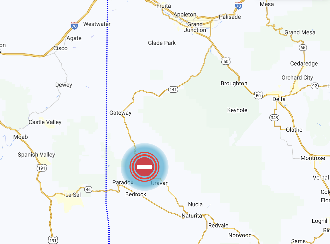 Mesa Creek Bridge closure Colorado State Highway 141.png
