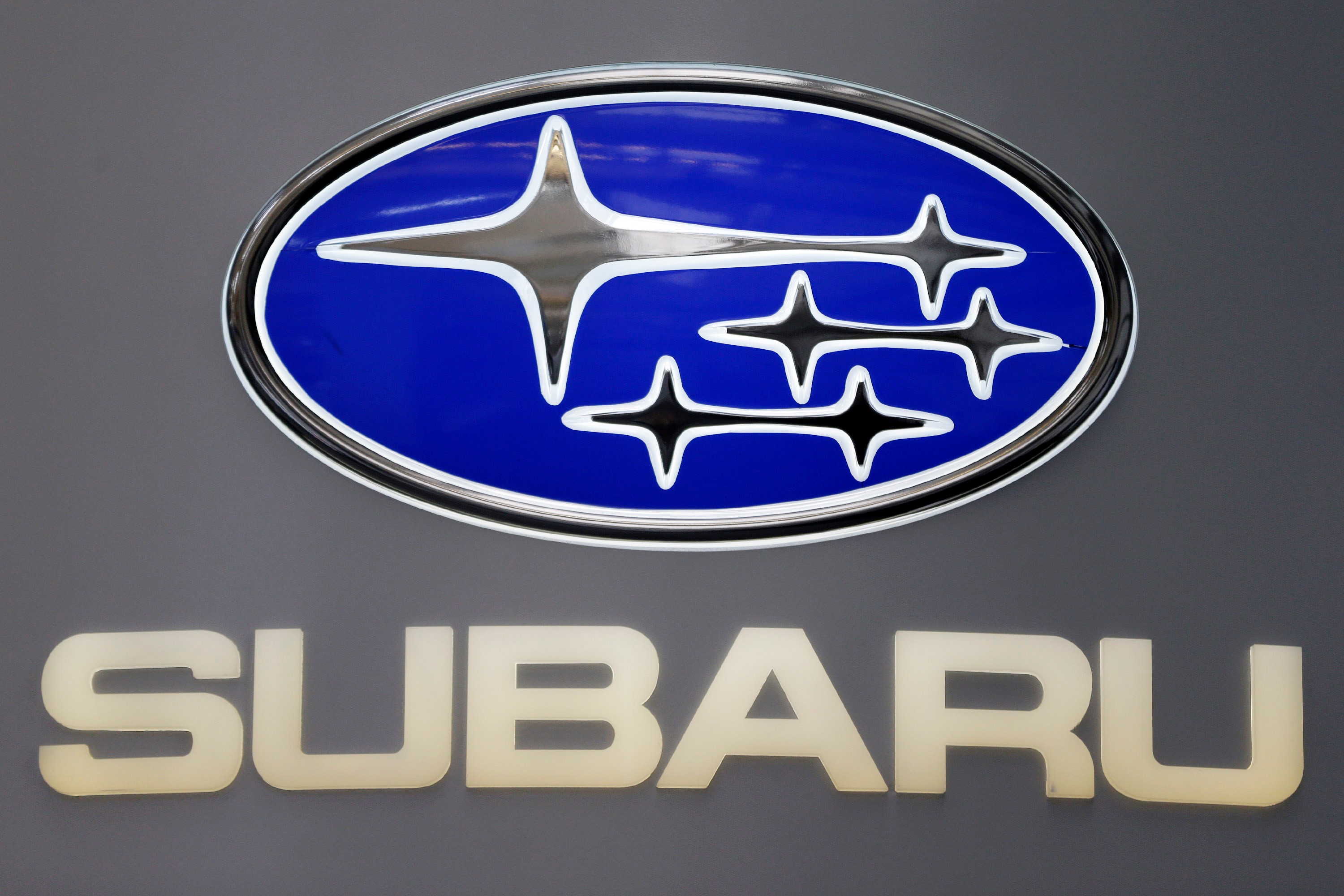 FILE - This Photo taken Feb. 14, 2013 shows a Subaru logo at the 2013 Pittsburgh Auto Show in Pittsburgh.