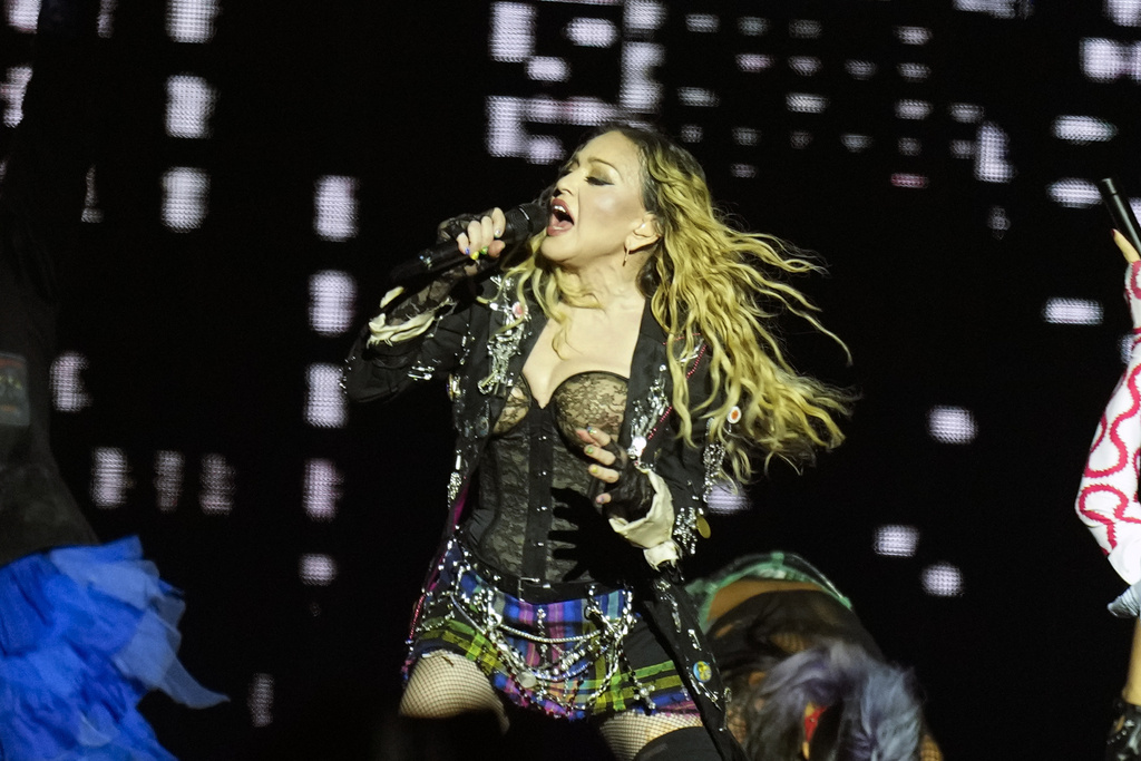 Madonna performs in the final show of her The Celebration Tour, on Copacabana Beach in Rio de Janeiro, Brazil, on May 4, 2024. 