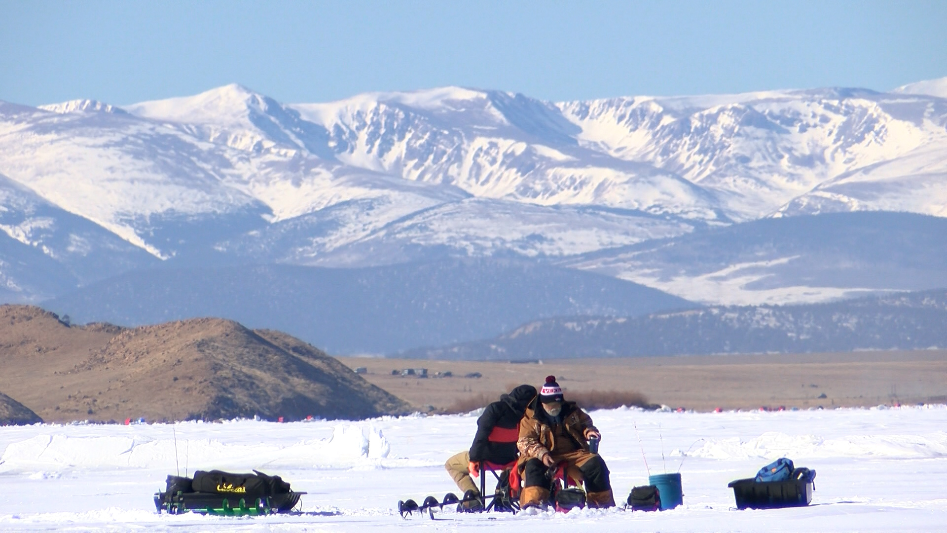 An ice covered Eleven Mile Reservoir 