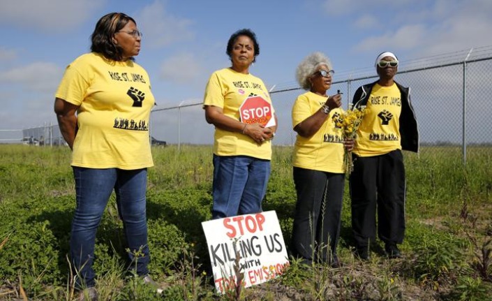  FILE - In this March 11, 2020, file photo, Sharon Lavigne, founder of environmental justice group Rise St. James, is second from the left as she and members Myrtle Felton, Gail LeBoeuf and Rita Cooper, speak against plans for a $9.4 billion chemical complex near Donaldsonville, La. Lavigne will receive what the University of Notre Dame describes as the oldest and most prestigious honor for American Catholics at the school’s commencement ceremonies May 15, 2022, in South Bend, Indiana.. (AP Photo/Gerald Herbert, File)