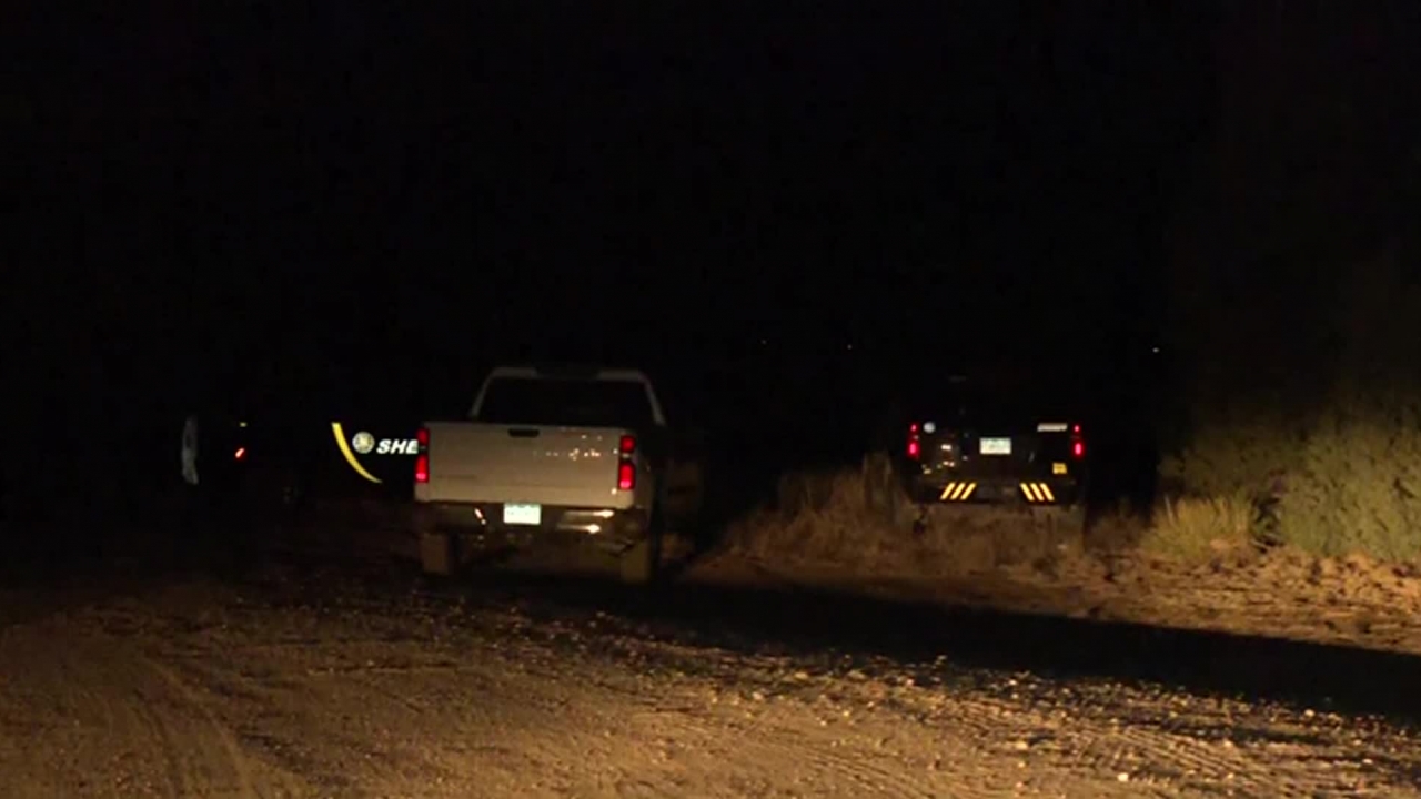 Police on scene of a dark wooded area where a shooting occurred.