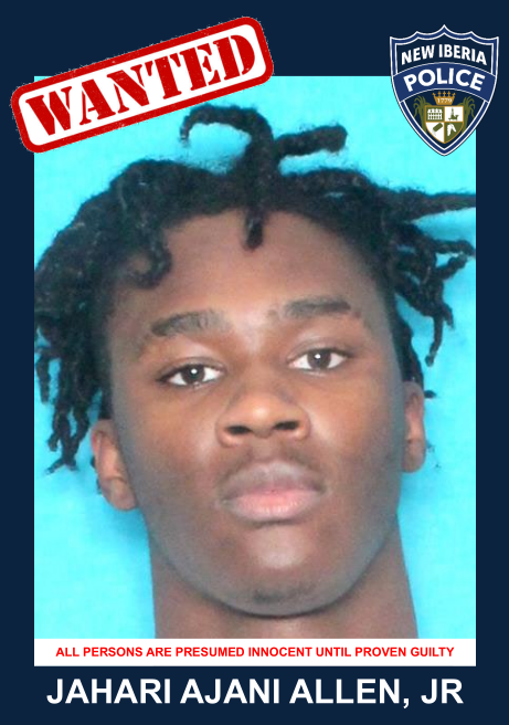Mugshot of Jahari Ajani Allen Jr., wanted by New Iberia Police for second-degree murder.