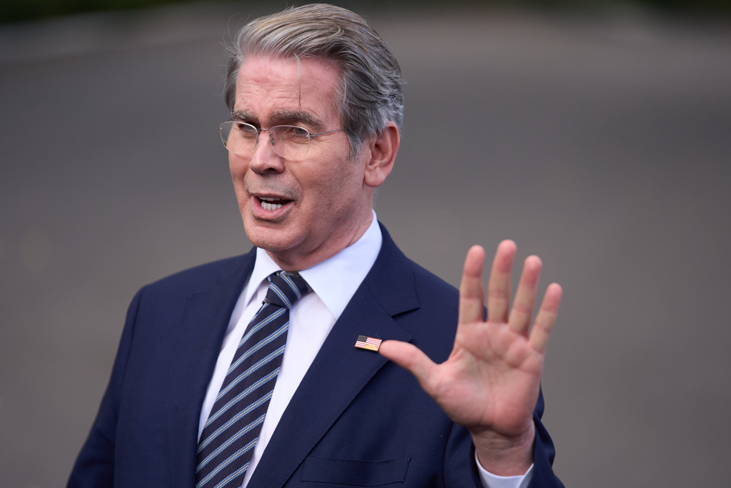 Treasury Secretary Scott Bessent speaks with reporters at the White House, Wednesday, Oct. 22, 2025, in Washington.