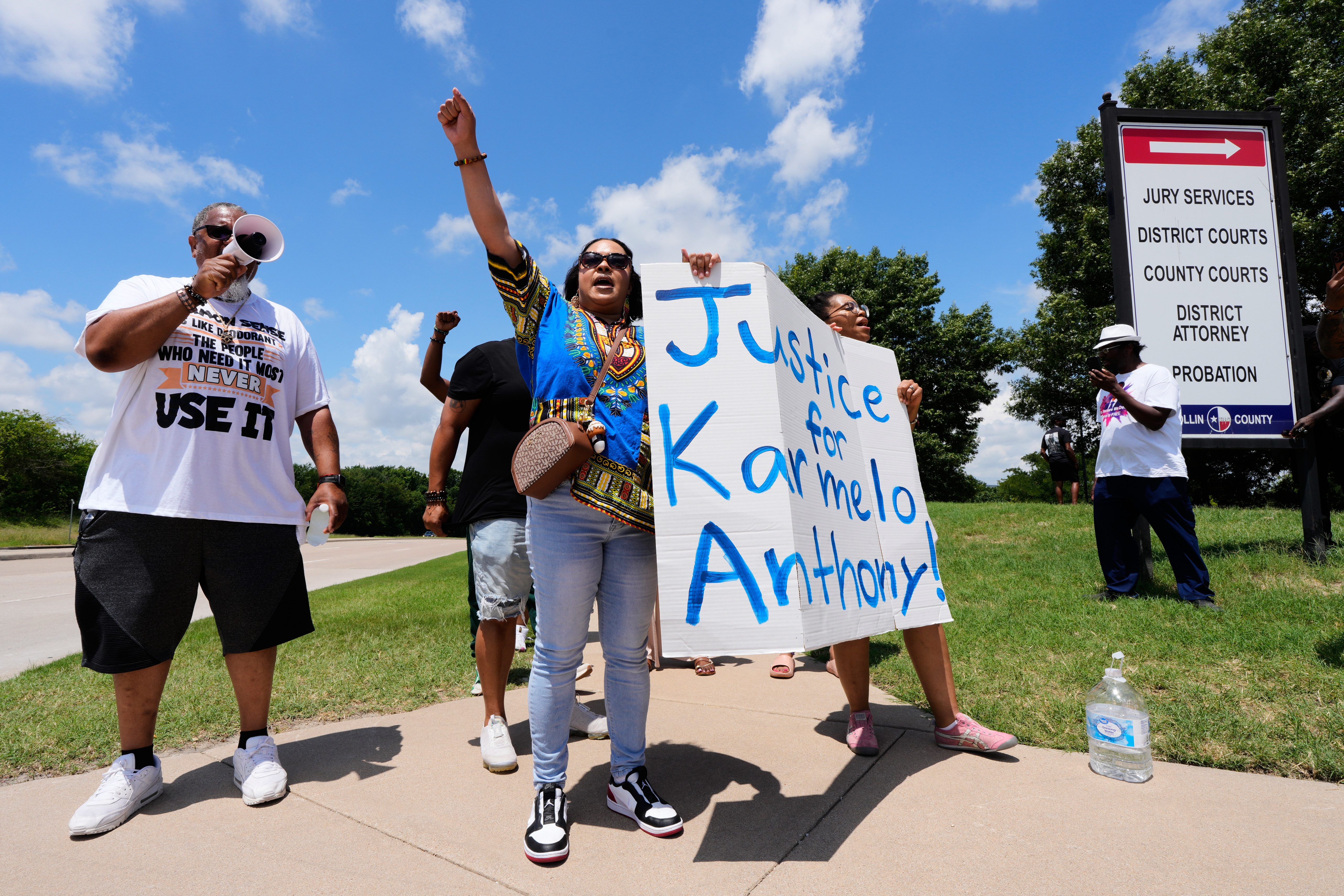 Supporters for Karmelo Anthony demonstrate in front of the Collin County courthouse Thursday, June 4, 2026, in McKinney, Texas. 