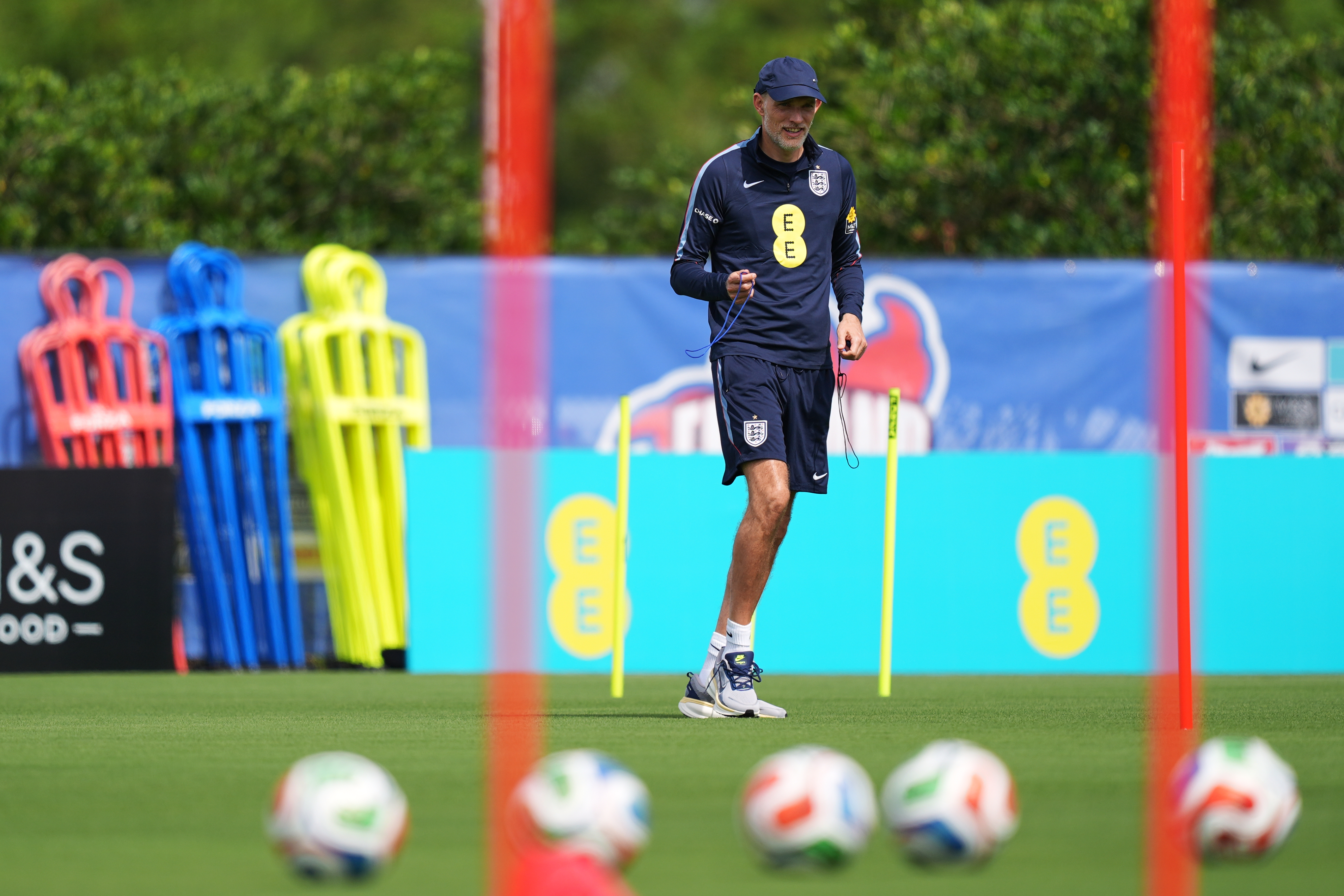 England's head coach Thomas Tuchel walks on the practice pitch ahead of a training session for the national soccer team in Palm Beach Gardens, Fla., Tuesday, June 2, 2026, ahead of the World Cup soccer tournament. (AP Photo/Rebecca Blackwell)