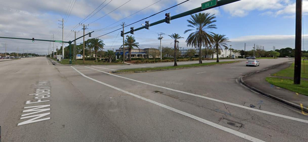 Intersection of Northwest Eugenia St. and Northwest Federal Highway in Jensen Beach where a child on a bicycle was struck by a vehicle on May 8, 2023.
