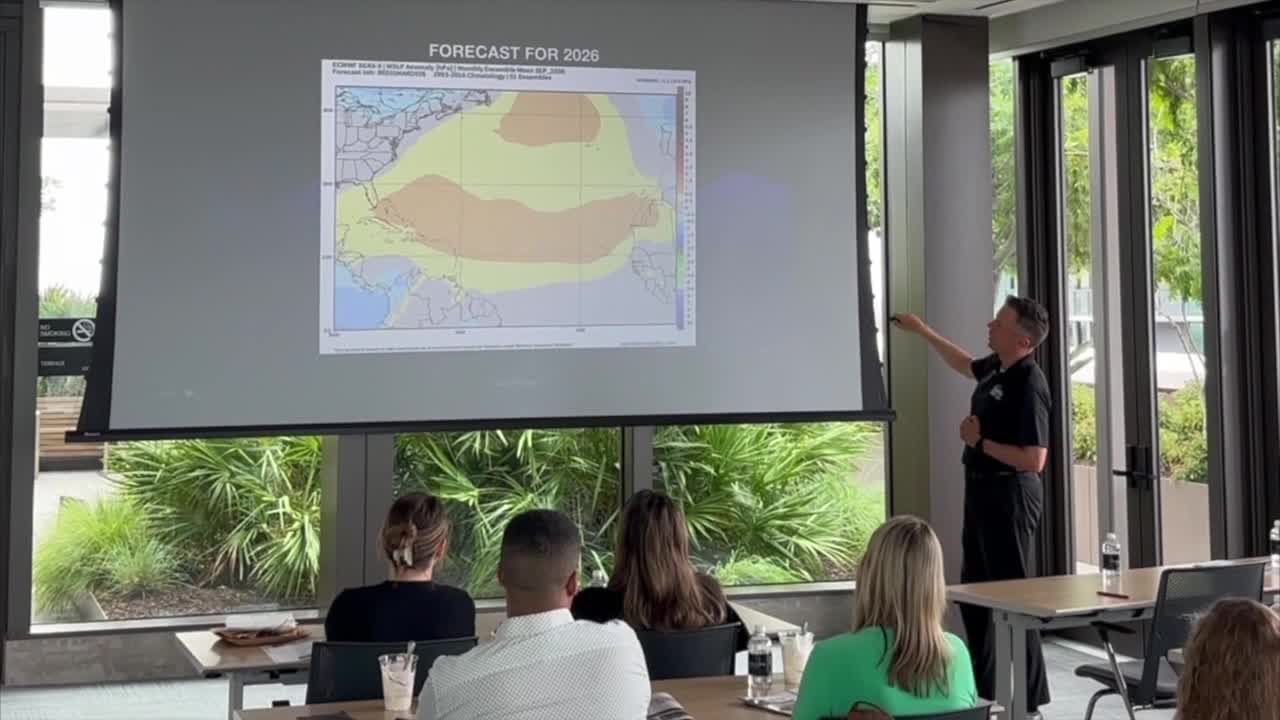 Meteorologist Greg Dee helps Water Street Tampa businesses prep for hurricane season
