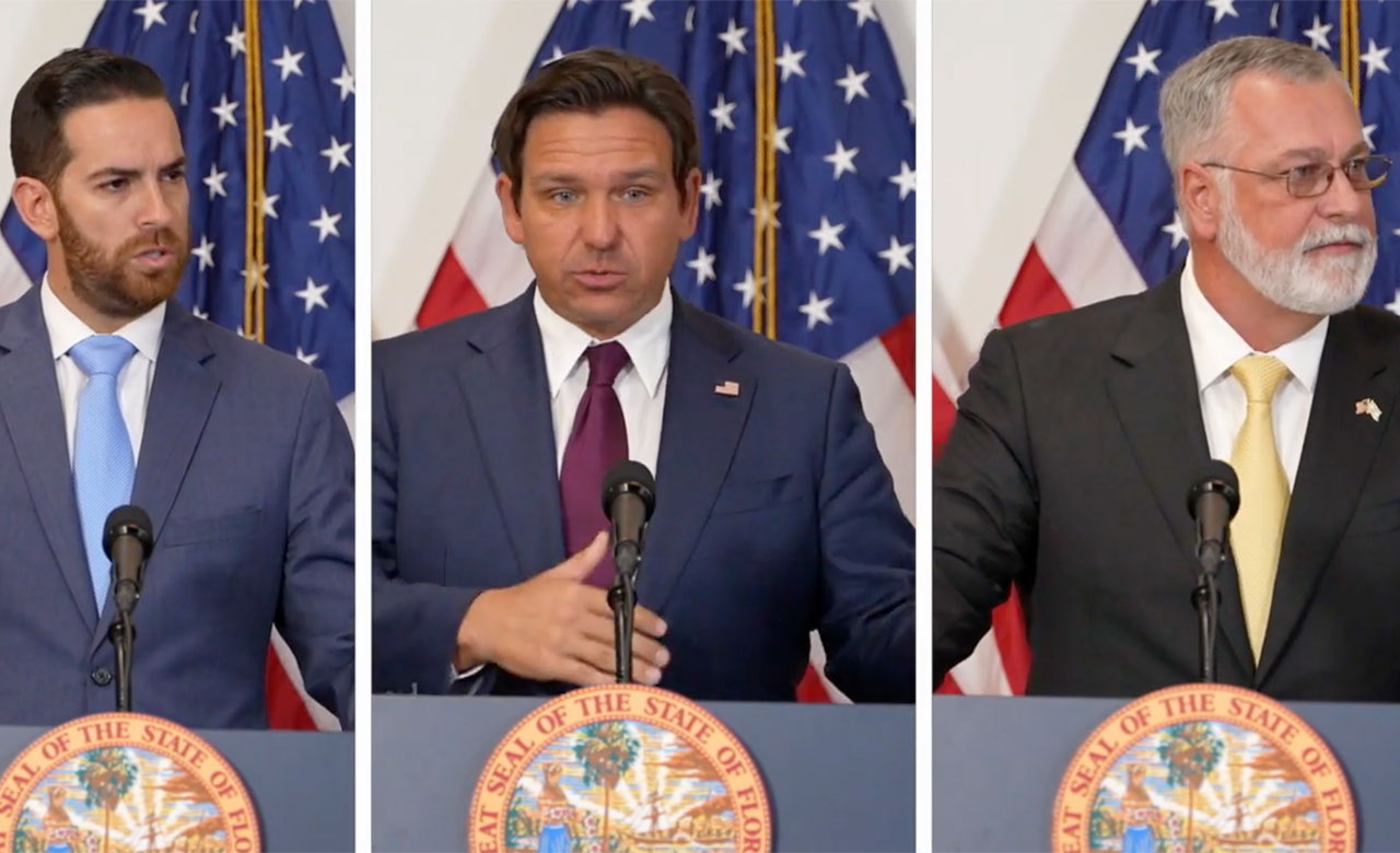 House Speaker Danniel Perez, Gov. Ron DeSantis and Senate President Ben Albritton.