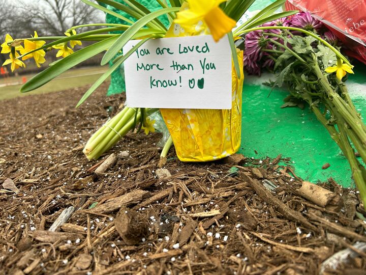 Flowers left at The Rock