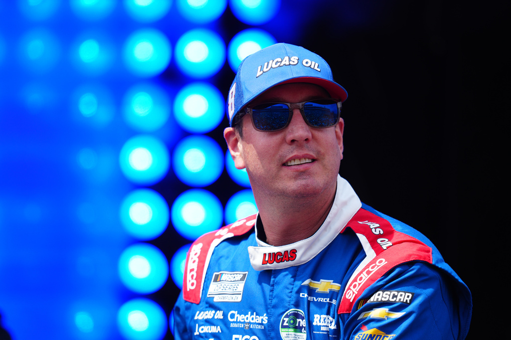 Kyle Busch is introduced during the NASCAR All-Star auto race at Dover Motor Speedway, Sunday, May 17, 2026, in Dover, Del.