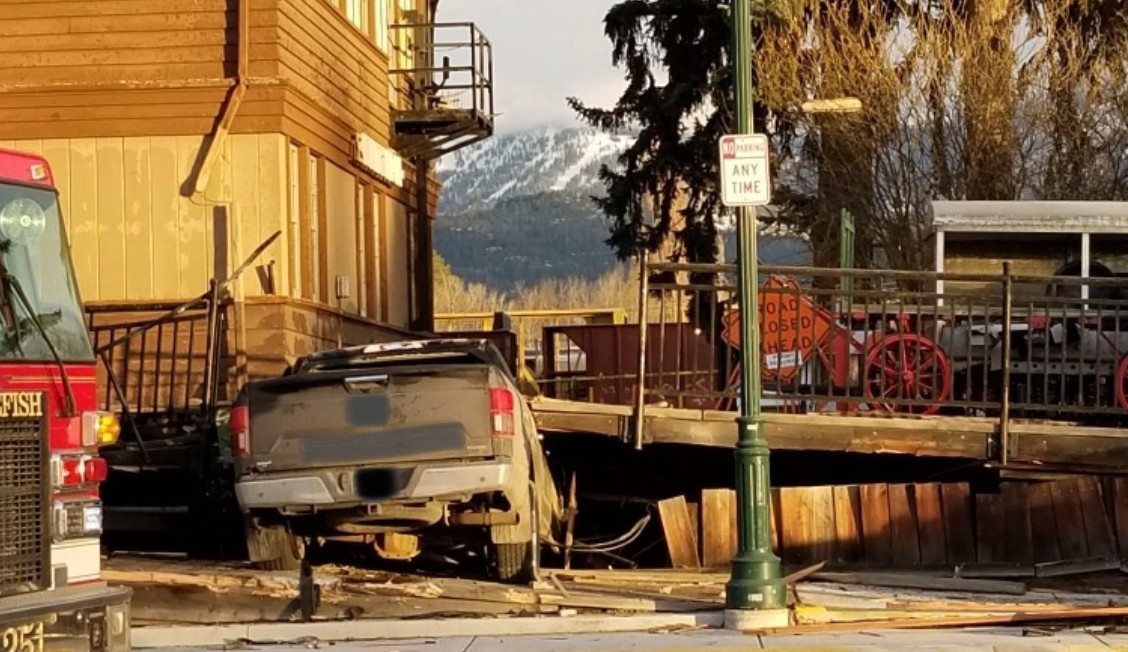Vehicle crashes into Whitefish train station