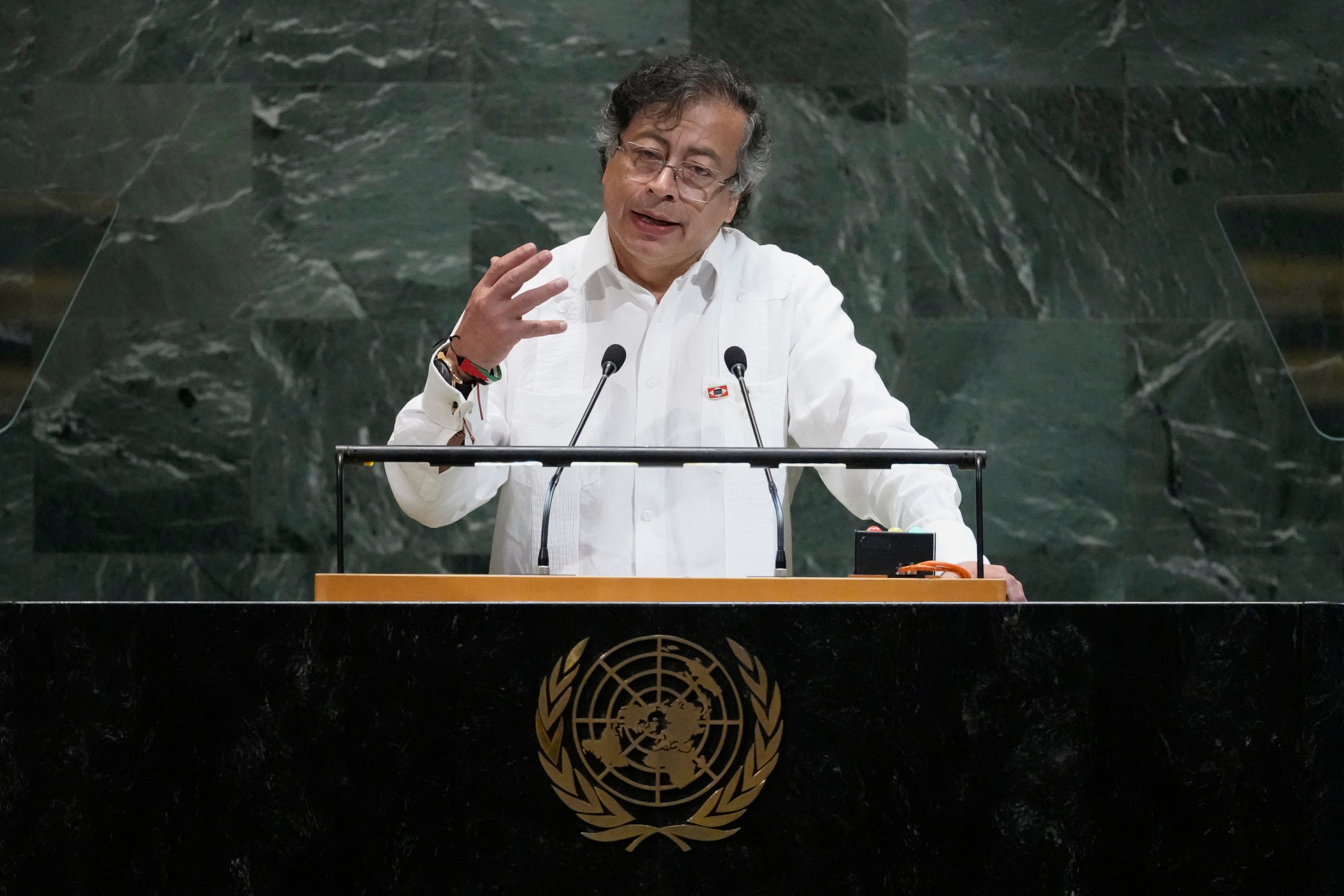 President of Colombia Gustavo Petro Urrego addresses the 80th session of the United Nations General Assembly, Tuesday, Sept. 23, 2025, at U.N. headquarters.