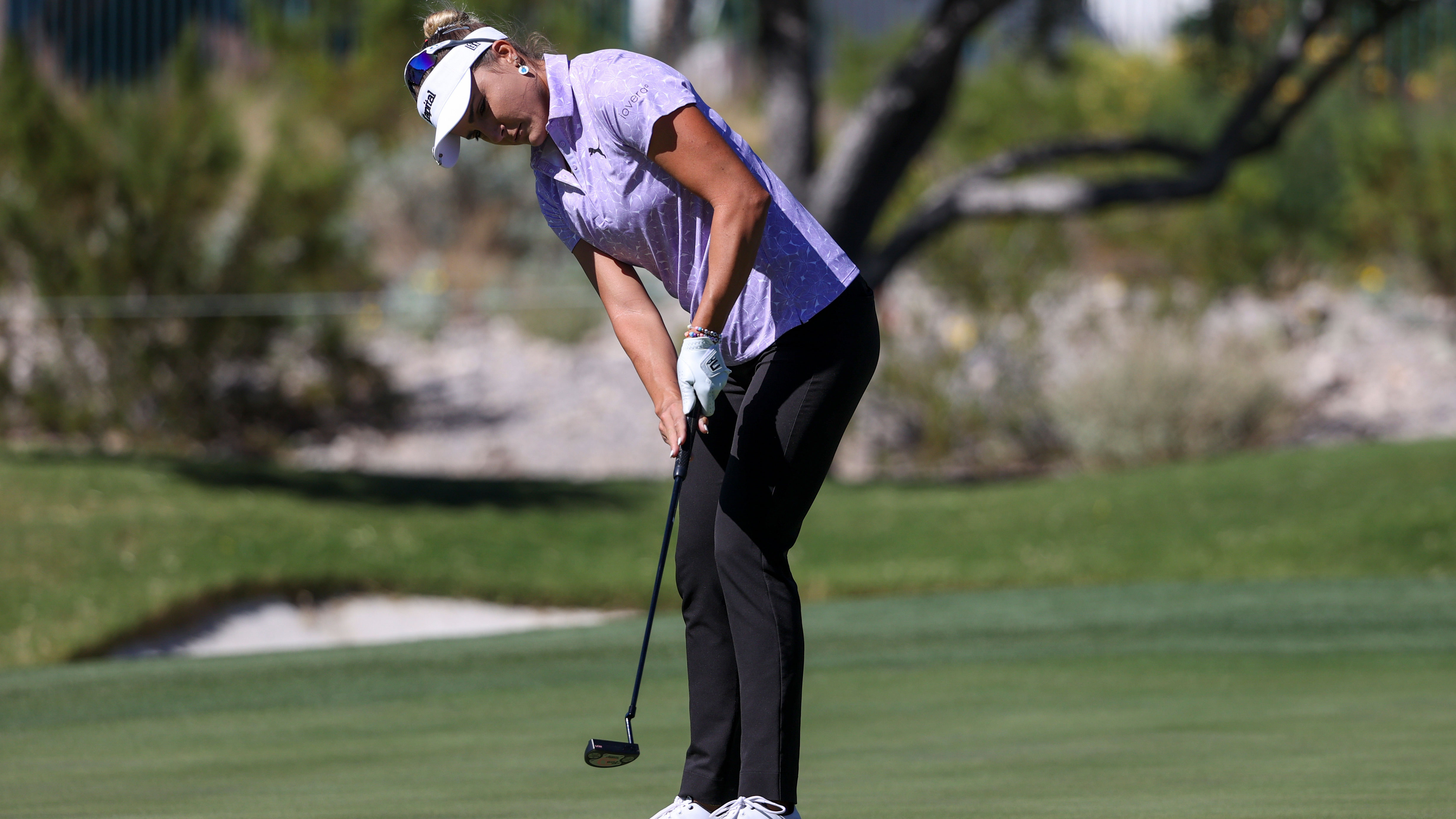Lexi Thompson putts on the second hole during the first day of the Shriners Children's Open golf tournament, Thursday, Oct. 12, 2023, in Las Vegas. 