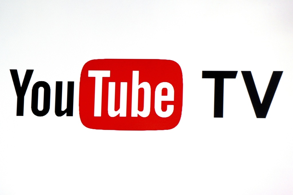 YouTube TV logo is seen at the YouTube Space LA in Los Angeles, Feb. 28, 2017. 