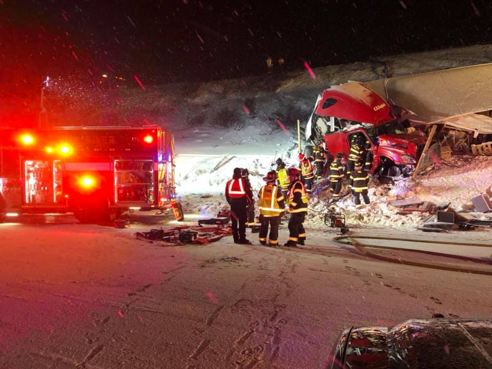 Semi-tractor trailer crash on Dowd Junction Friday January 18, 2019 (courtesy Eagle River Fire Protection District)