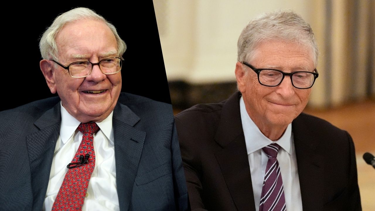 This combination of images shows Warren Buffett, left, and Bill Gates.