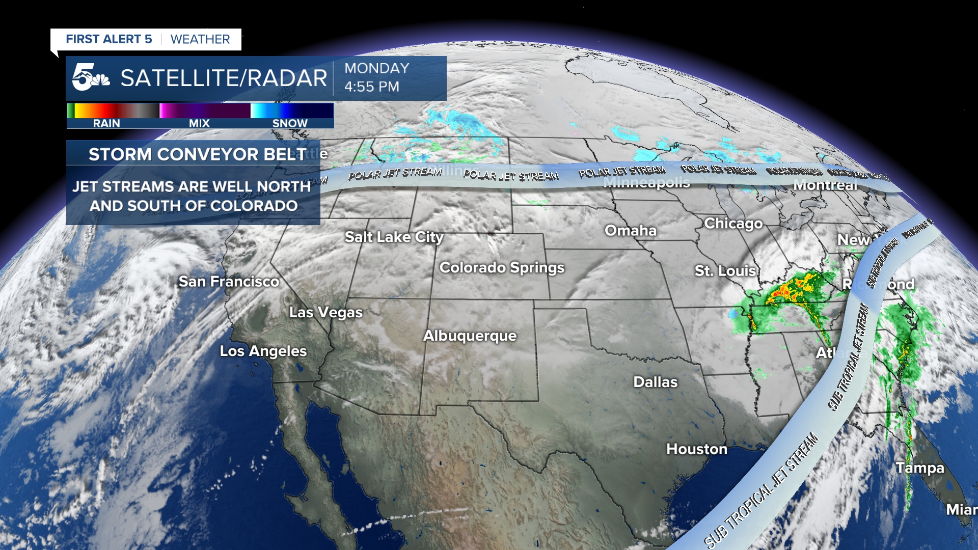 Jet Streams far from Colorado on Monday