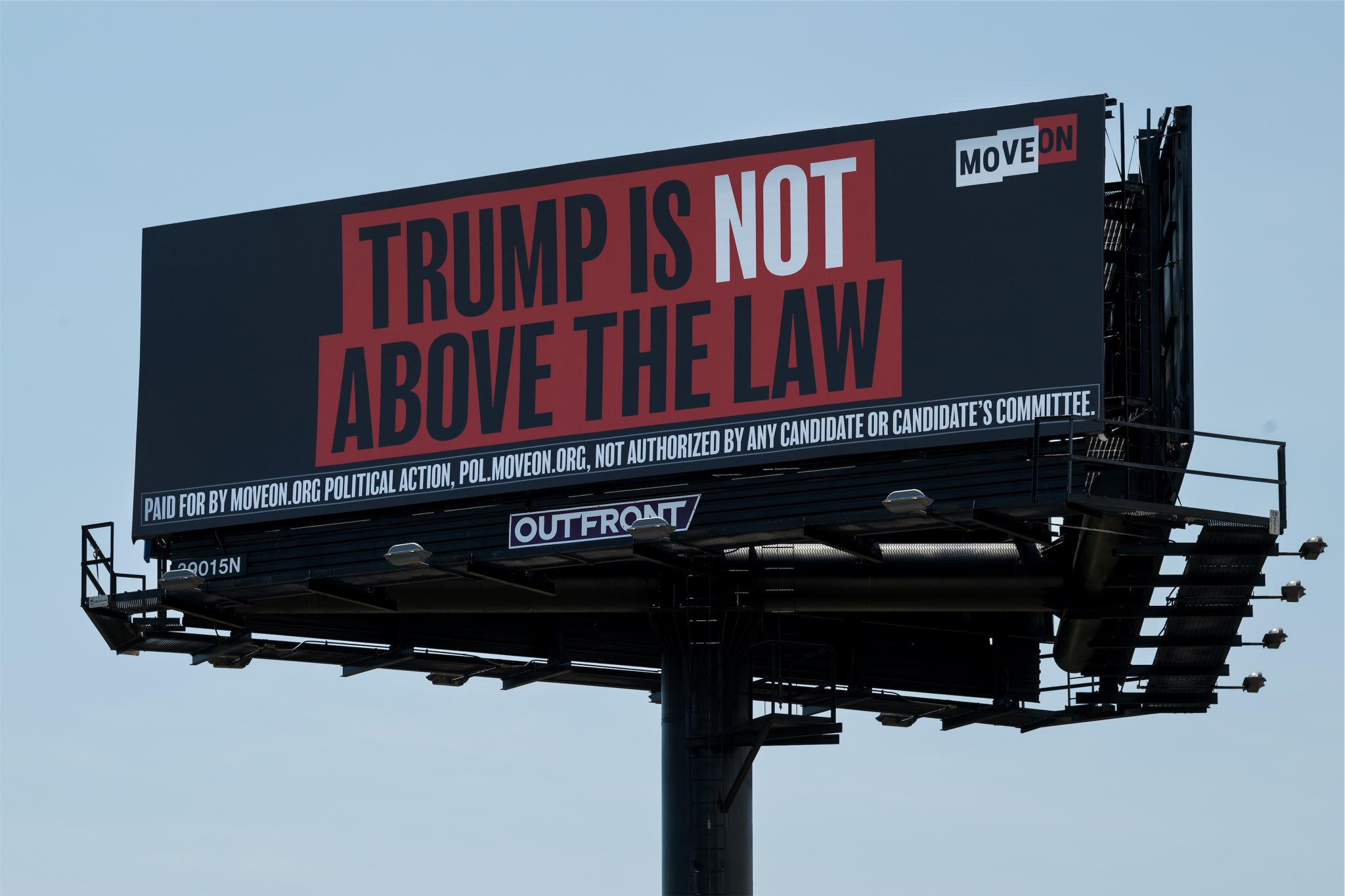 
Towering over Southern Boulevard, just west of I-95 is a billboard that reads "Trump is not above the law." 
