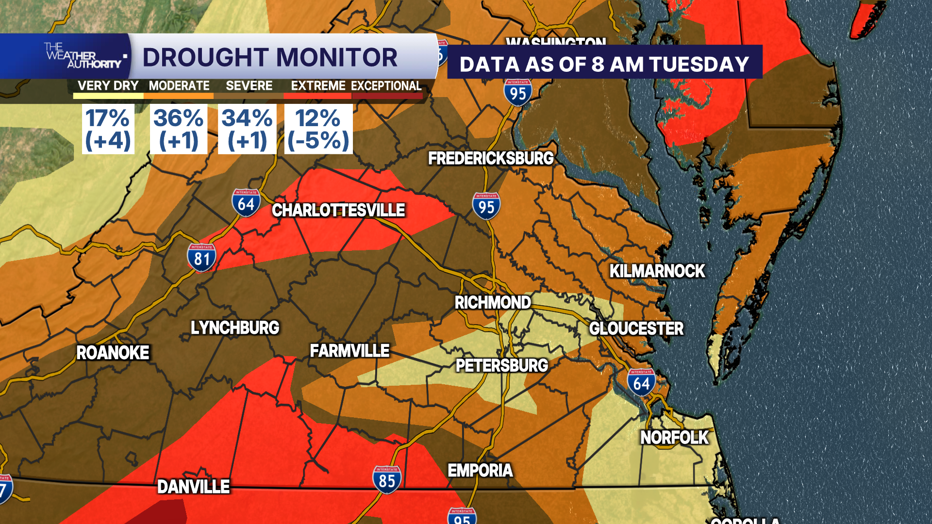Weekly Update Thursday, July 23, 2026 WTVR via U.S. Drought Monitor