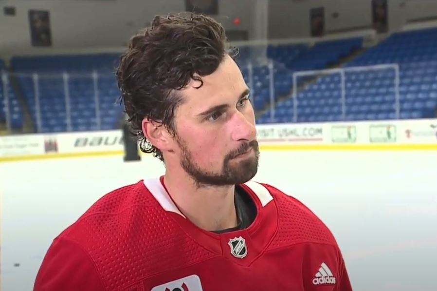 Dylan Larkin practices at USA Hockey Arena in Plymouth, Mich. during the 2022 offseason
