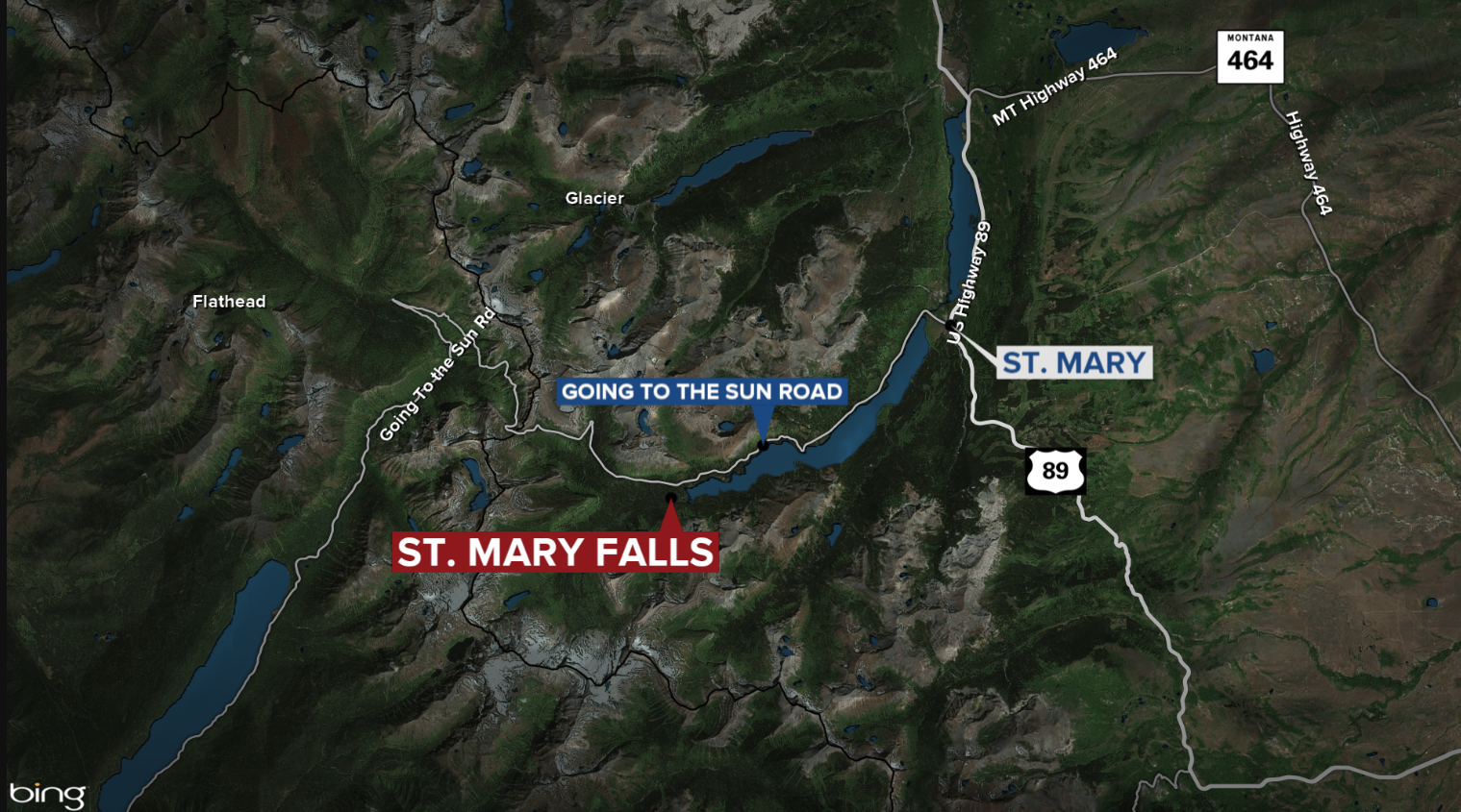 Glacier National Park St. Mary Falls Drowning Map