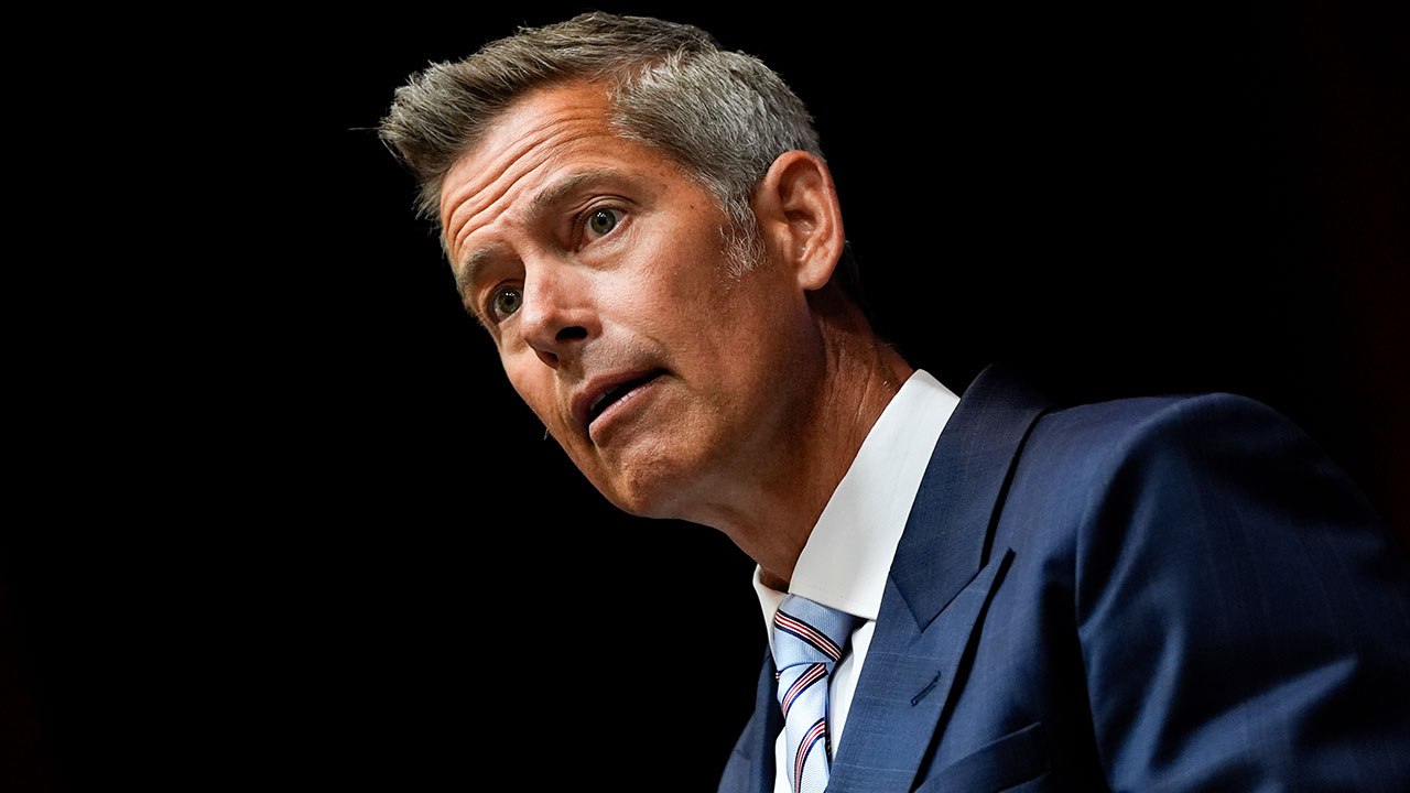 FILE - Transportation Secretary Sean Duffy speaks during a news conference Aug. 5, 2025, at the Department of Transportation in Washington. (AP Photo/Julia Demaree Nikhinson, File)