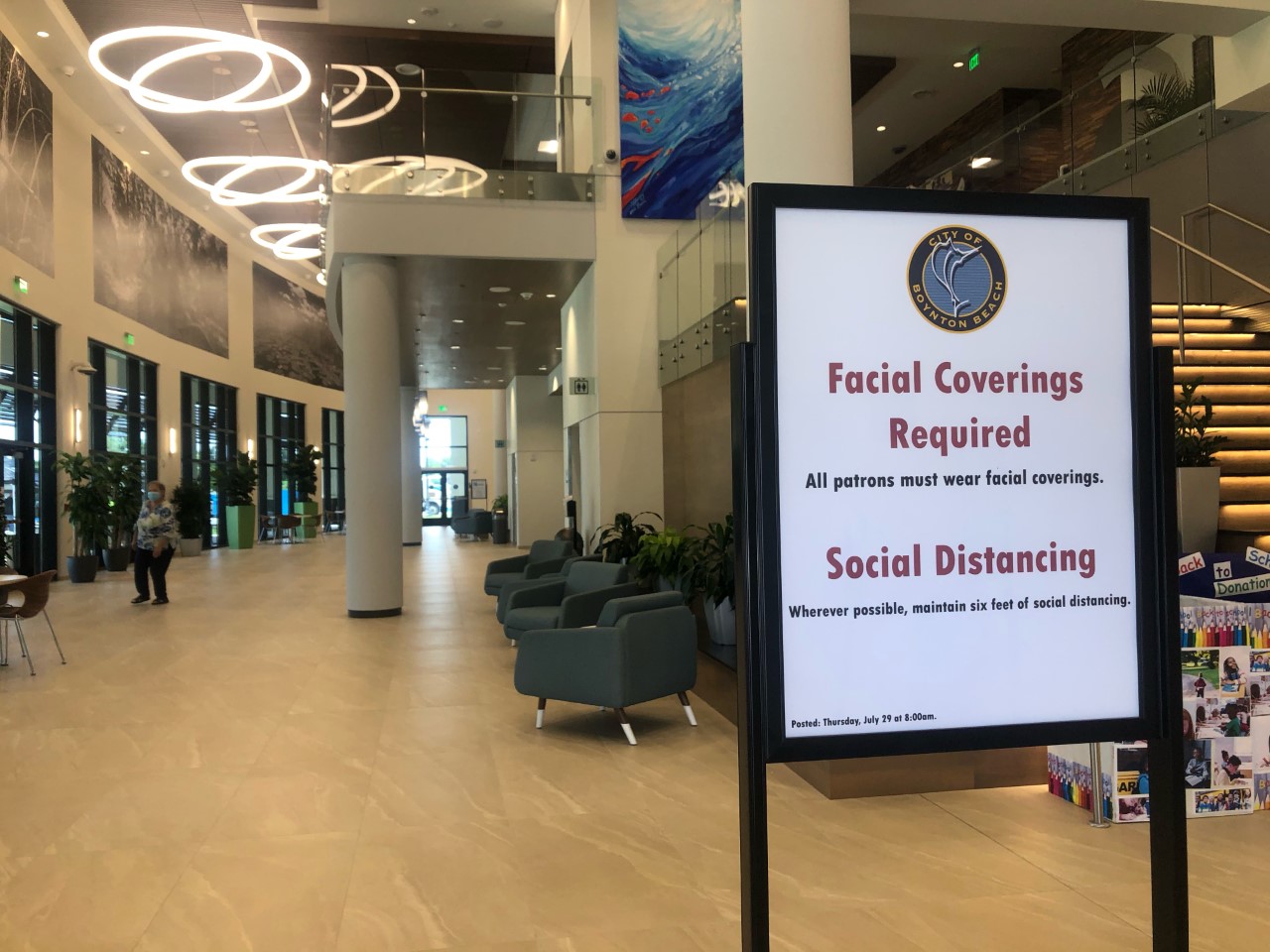 Boynton Beach City Hall 'Facial Coverings Required' sign, July 29, 2021