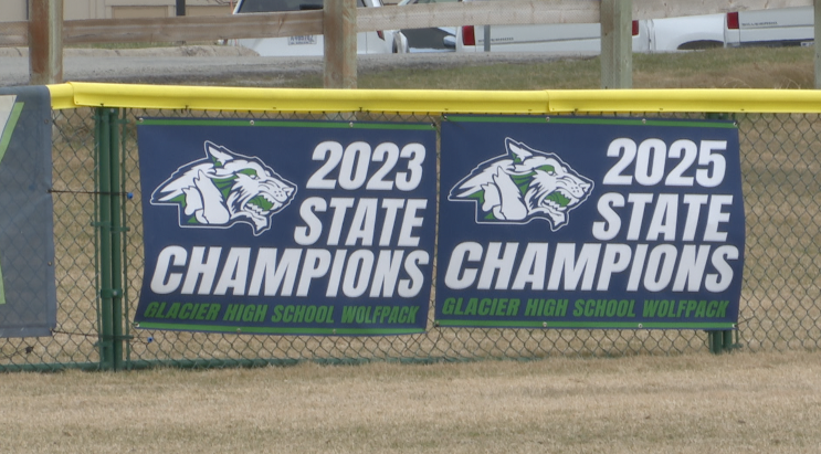 Glacier Softball state championship banners Thursday, April 2 2026
