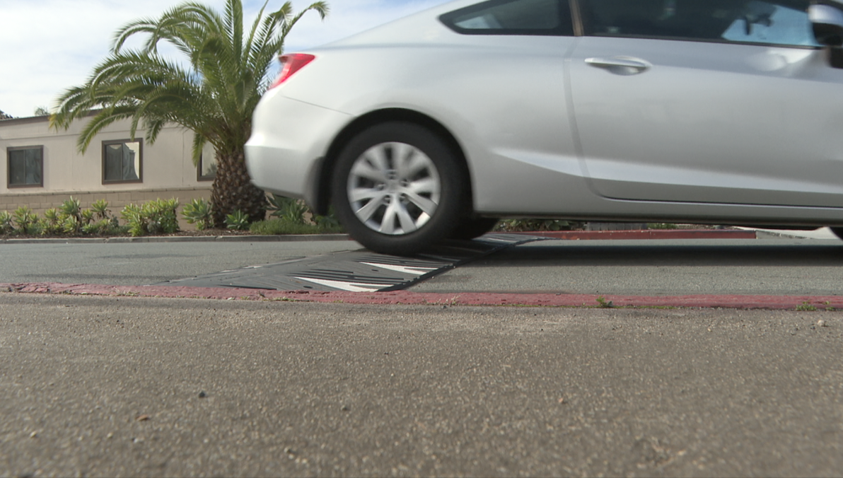 Temporary speed bumps near La Mesa's city hall. 